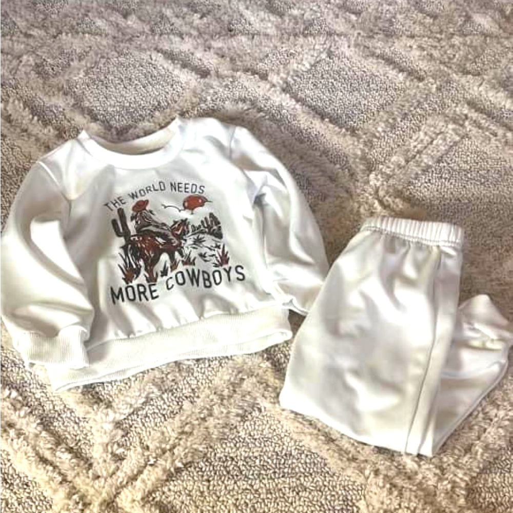 White Graphic Sweatshirt 2T Cowboy sweatshirt pants matching set
